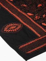 Stunning Black Orange Kantha work Cotton Dupatta