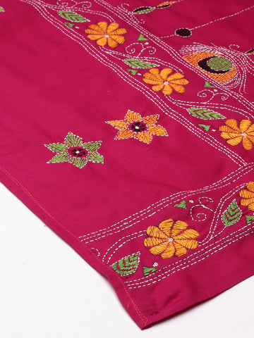 Magenta Yellow Kantha Cotton Dupatta