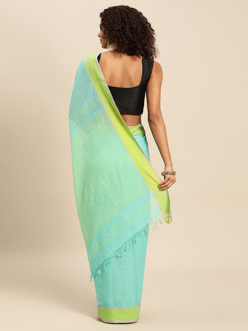 Sea Green Cotton Saree with blouse piece
