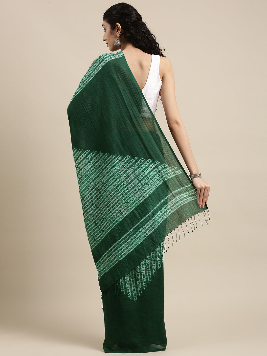 Green Handcrafted Woven Shibori Silk Cotton Saree