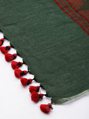 Green Red  Woven Jaquard Cotton Dupatta