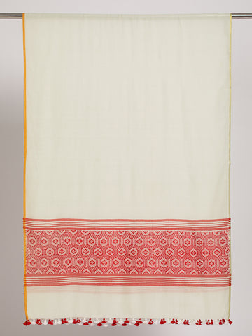 New Cream Red Assamese Cotton Dupatta