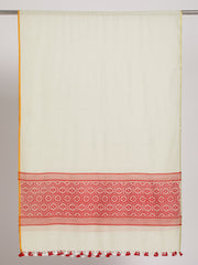 New Cream Red Assamese Cotton Handloom Dupatta