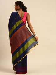 Blue Orange Assamese Cotton Saree