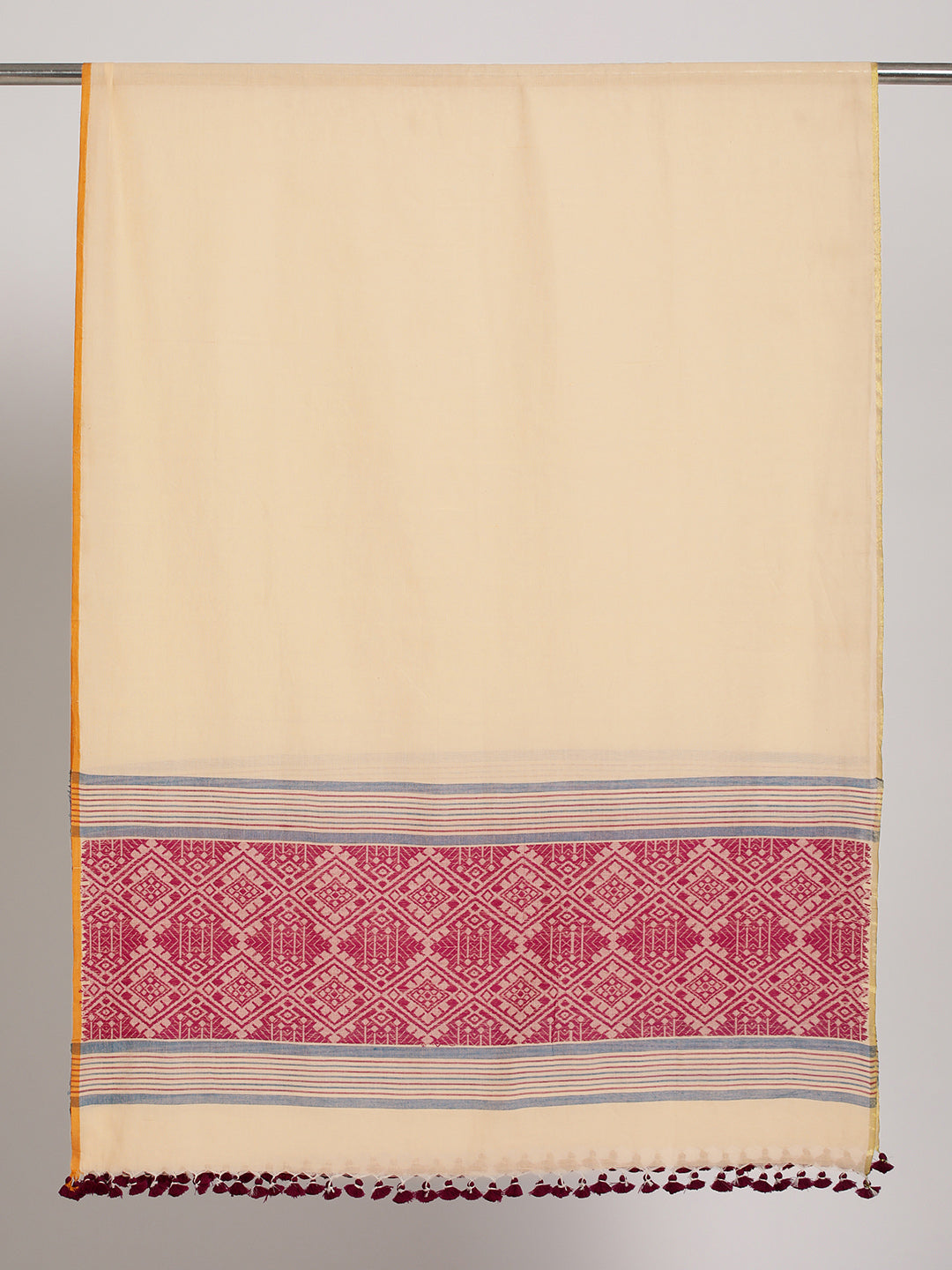 Beige and Violet Assamese Cotton Handloom Dupatta