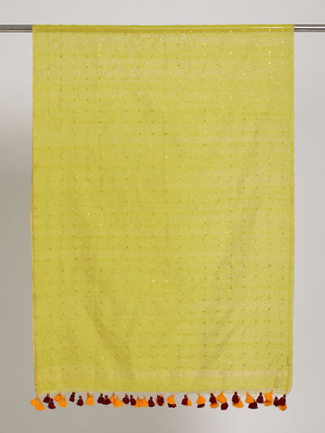 Green & Gold Sequins Silk Cotton Zari  Dupatta