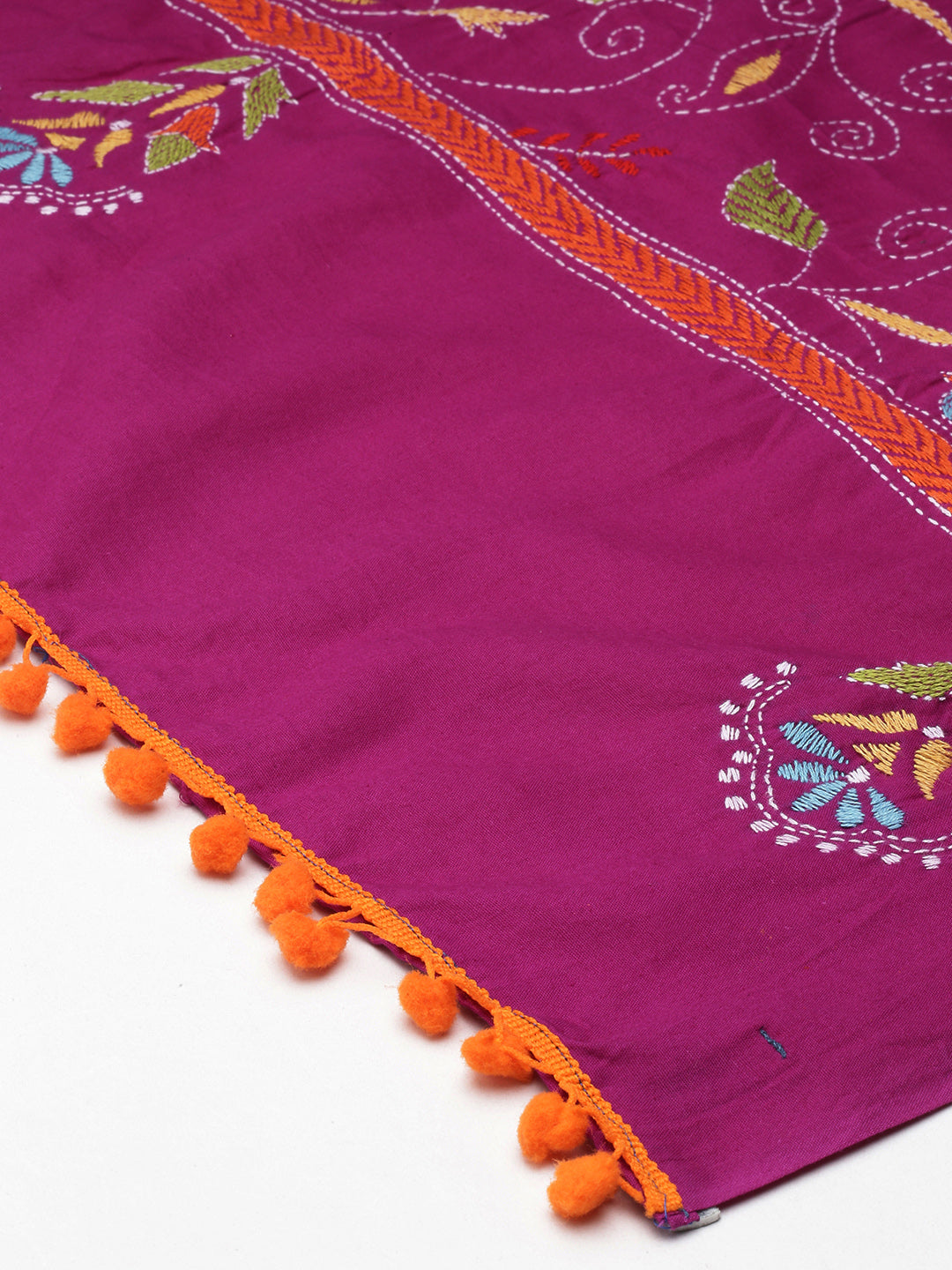 Magenta Kantha work  Cotton Dupatta