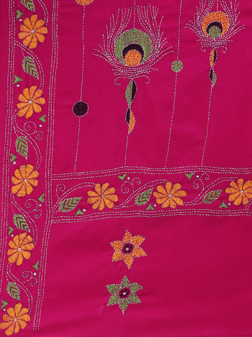 Magenta Yellow Kantha Cotton Dupatta