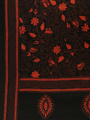 Stunning Black Orange Kantha work Cotton Dupatta