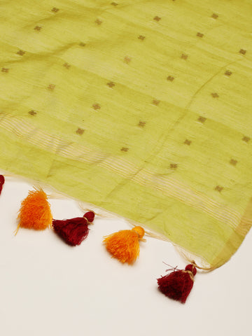 Green & Gold Sequins Silk Cotton Zari  Dupatta