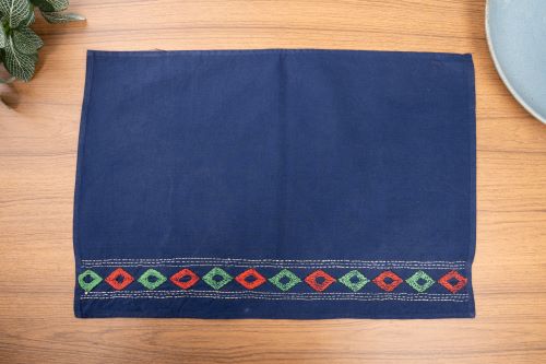 Blue, Red Kantha Cotton Table Mats- 4Pack