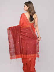 Red Maroon  Jamdani Matka Silk Saree