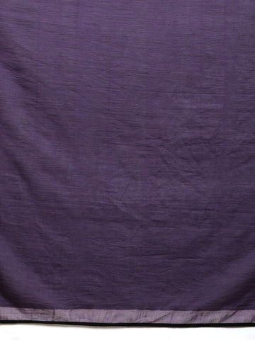 Purple Green Colour Block Cotton Saree with pompoms