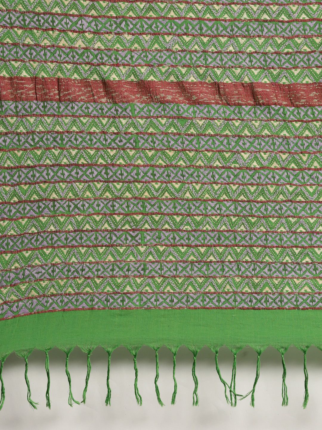 Parrot Green Handcrafted Khesh Kantha Stitch Cotton Sari