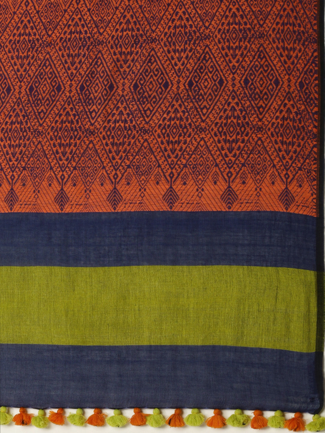 Blue Orange Assamese Cotton Saree