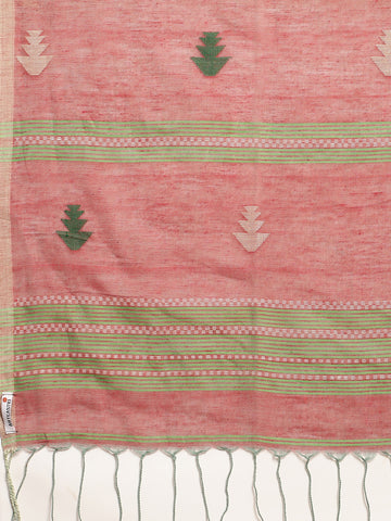 Pink Green Jamdani Cotton Saree