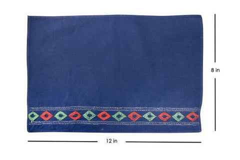 Blue, Red Kantha Cotton Table Mats- 4Pack