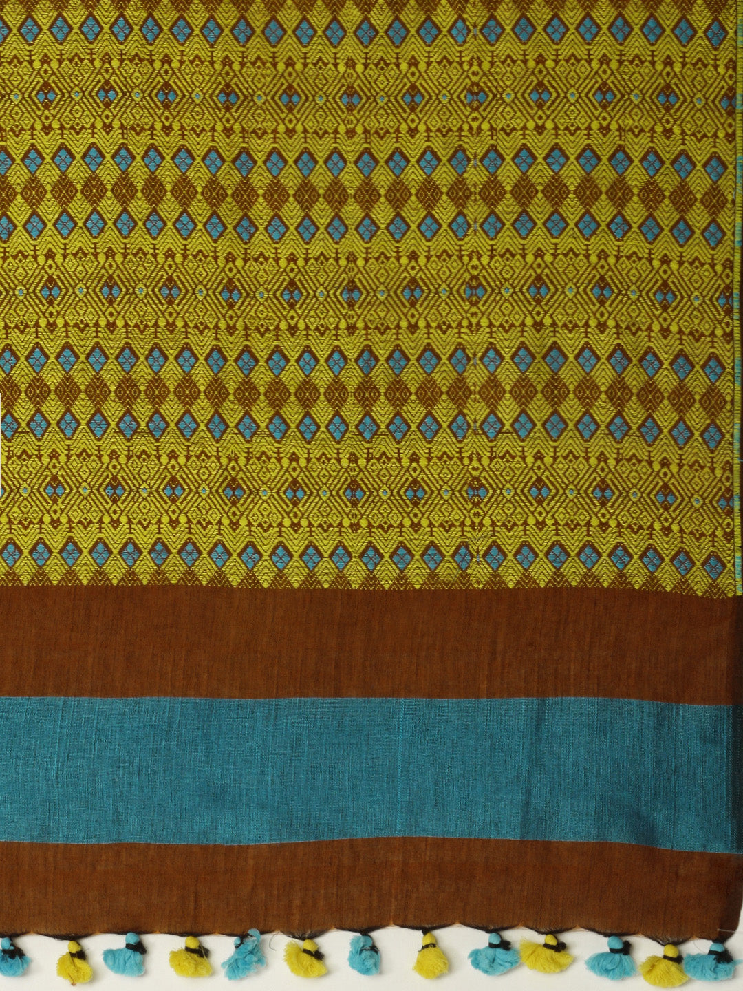 Brown Yellow Assamese Cotton Saree