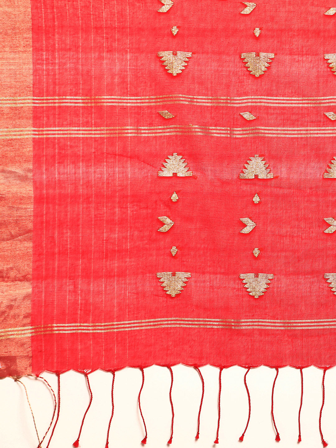 Red Handcrafted Zari Border Jamdani Cotton Saree