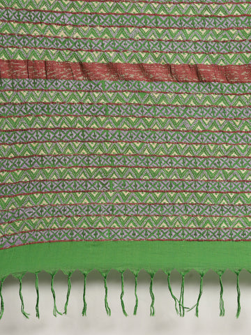 Parrot Green Khesh Kantha Cotton Saree