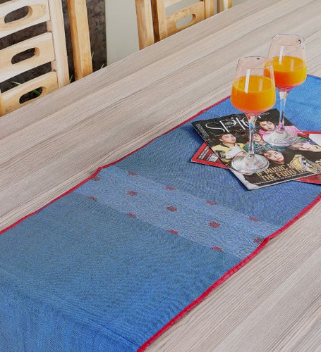 Blue Red Handloom Cotton Table Runner