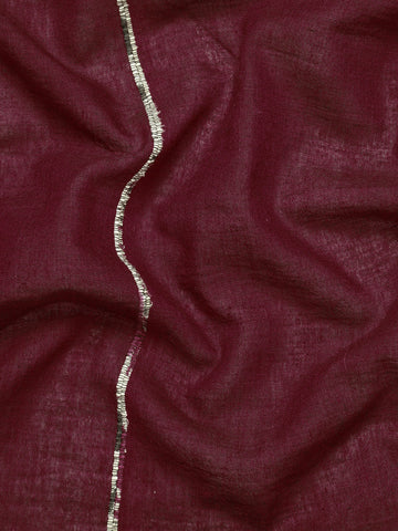 Maroon Yellow Khesh Kantha Stitch Cotton Saree