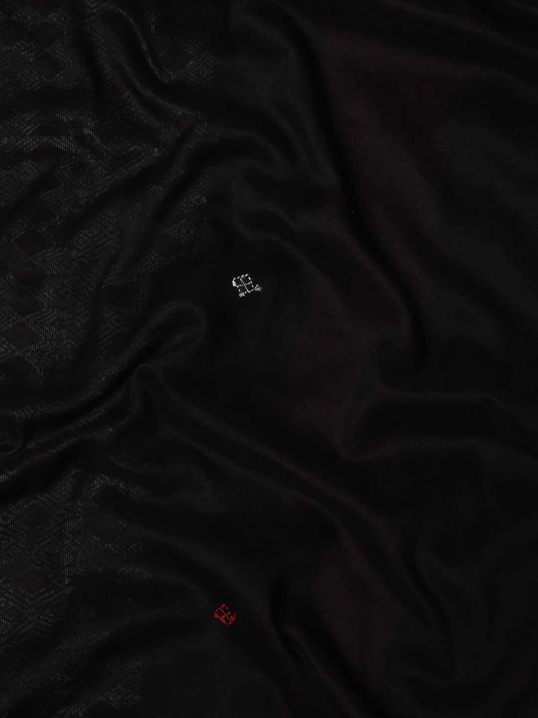 Black Red Assamese Cotton  Saree with pompoms