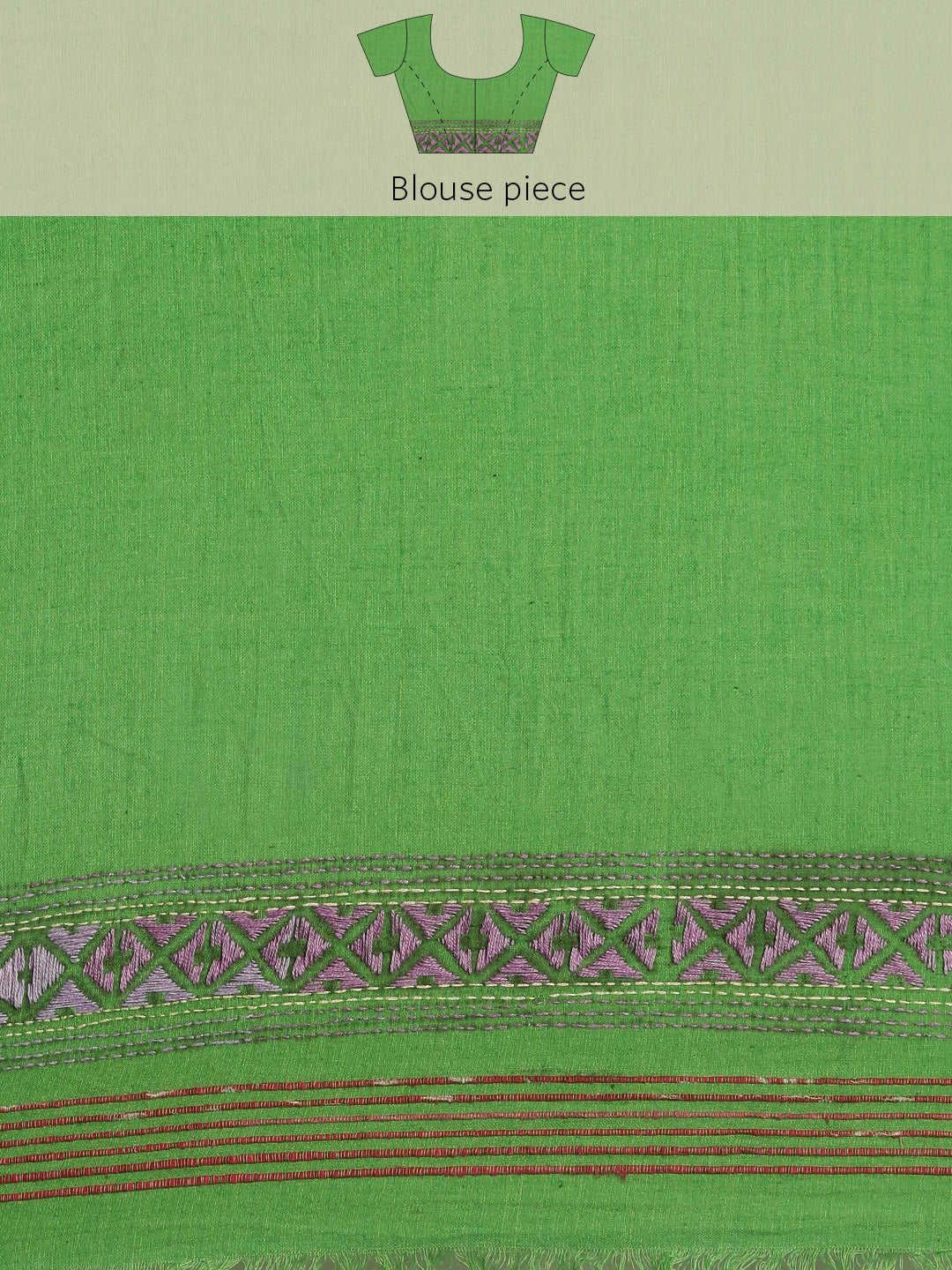Parrot Green Handcrafted Khesh Kantha Stitch Cotton Sari