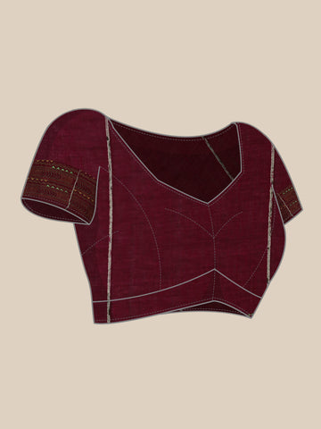 Maroon Yellow Khesh Kantha Stitch Cotton Saree