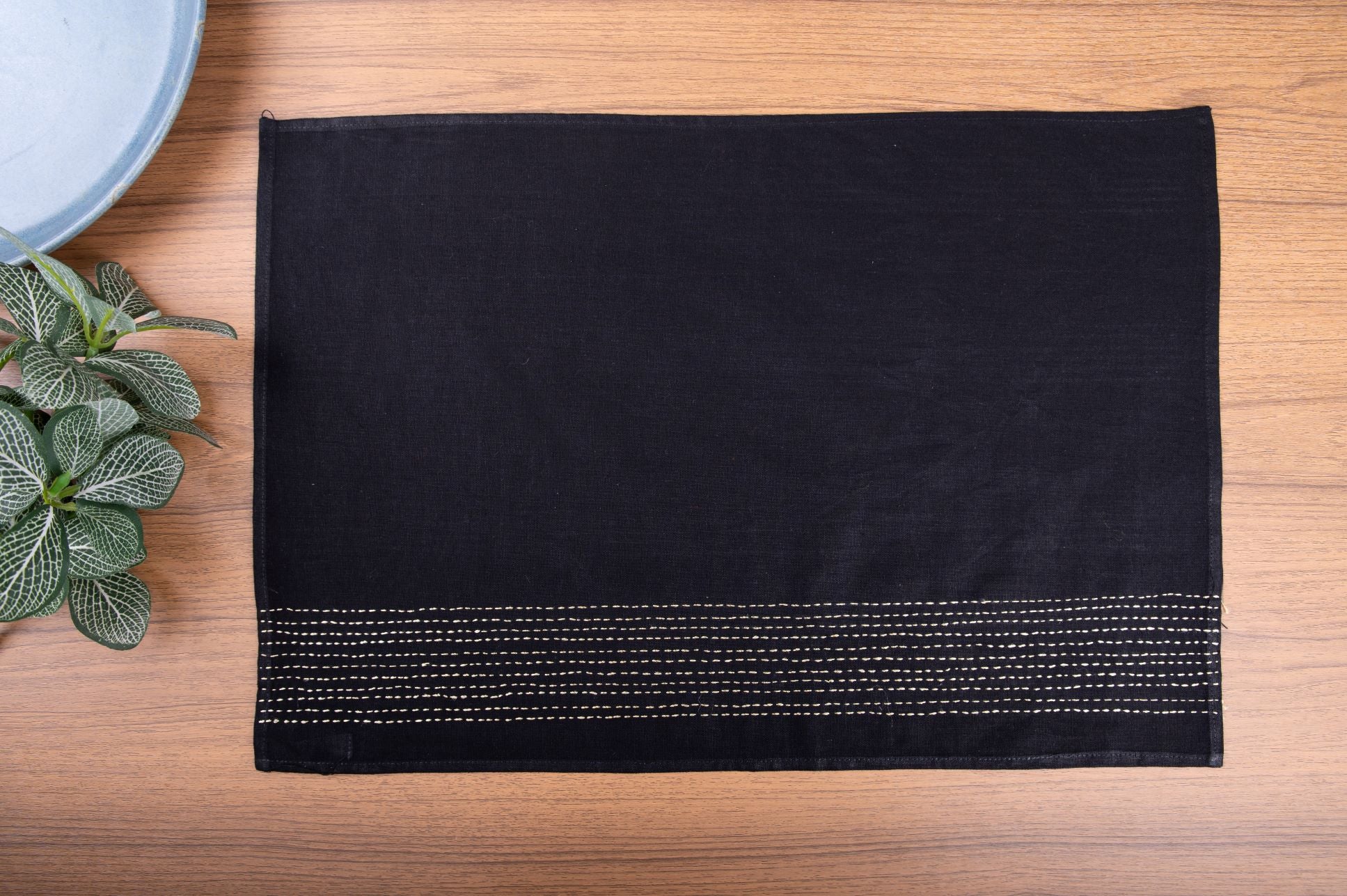 Black Zari Kantha Cotton Table Mats- 4Pack