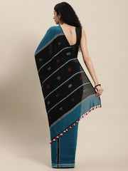 Blue Black Handcrafted Jamdani Cotton Saree