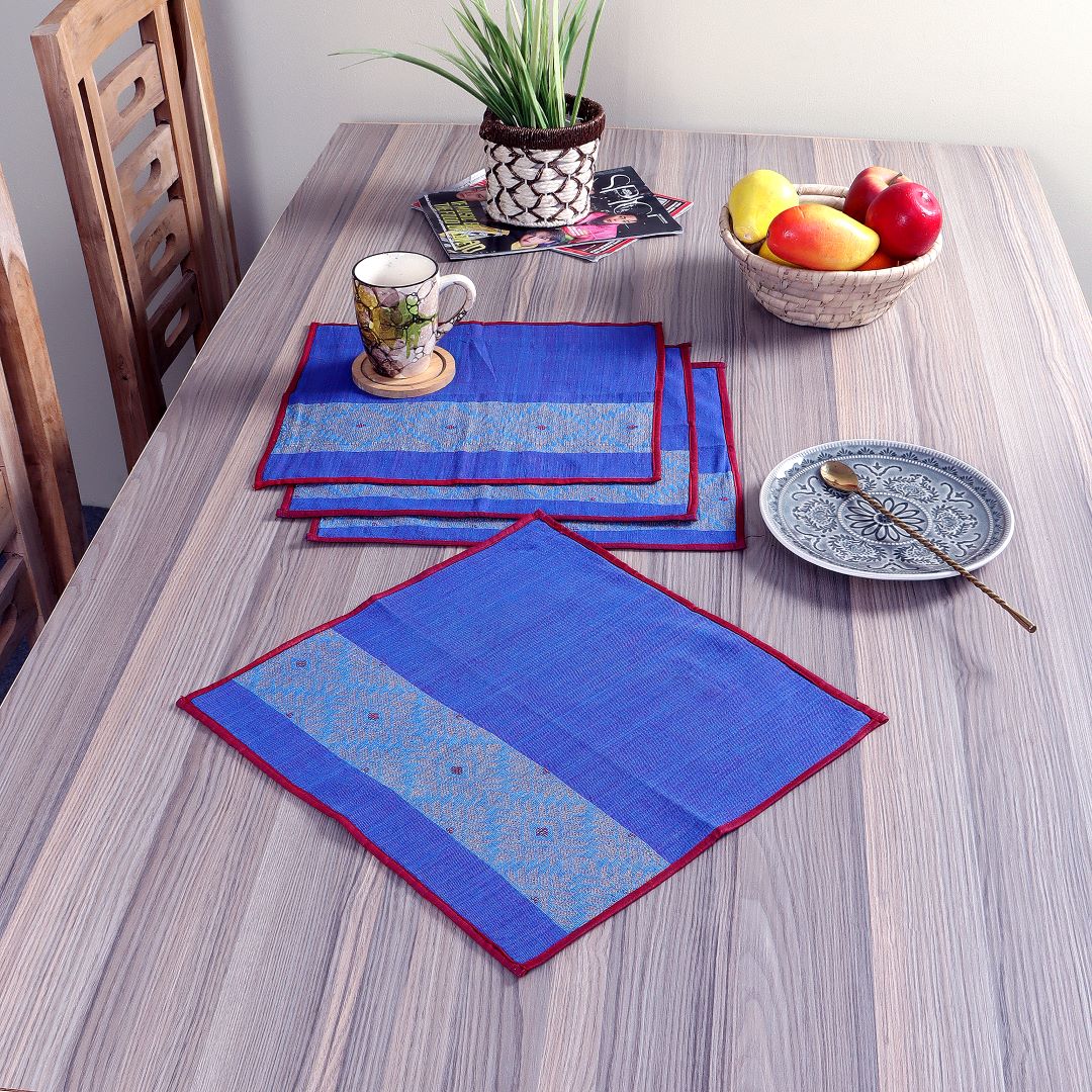 Blue Gold Axomiya Handcrafted Cotton Table Mats- 4 Pack
