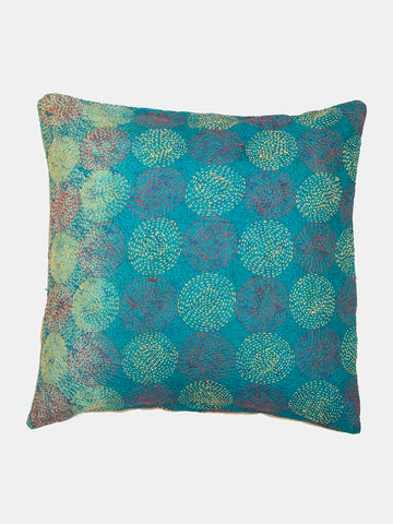 Grey Green Kantha  Silk Reversible Cushion Cover - Pack of 1