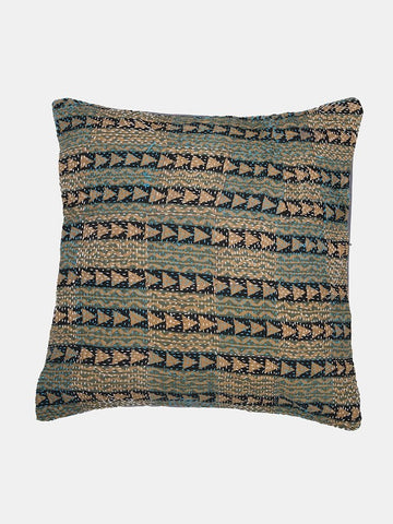 Grey Cream Kantha Silk Reversible Cushion Cover - Pack of 1