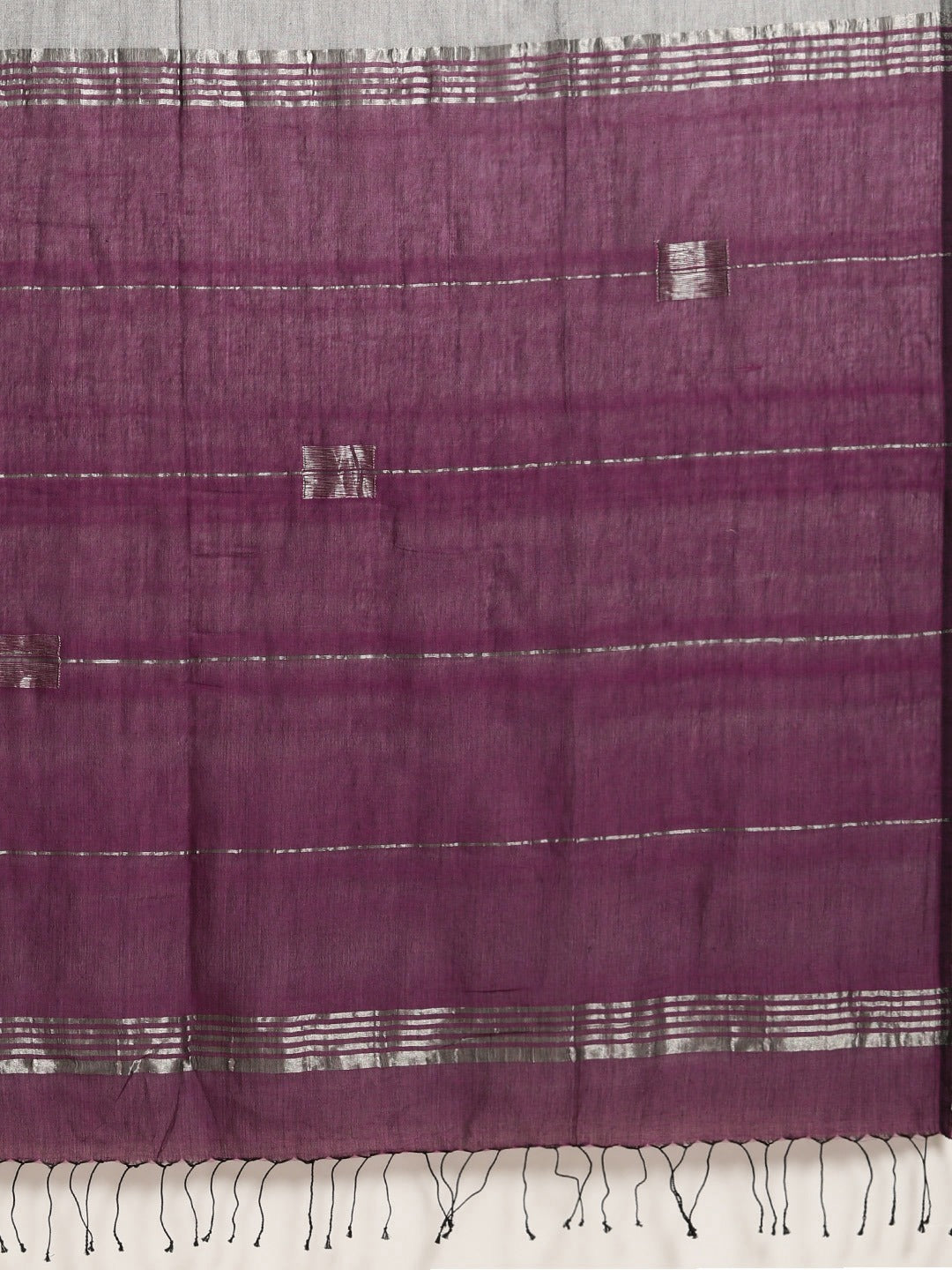Grey Purple Zari Border Jamdani Cotton Saree
