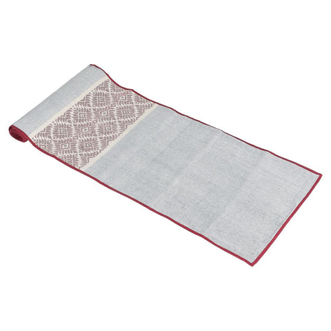 Grey Maroon Dhuniya Cotton Table Runner
