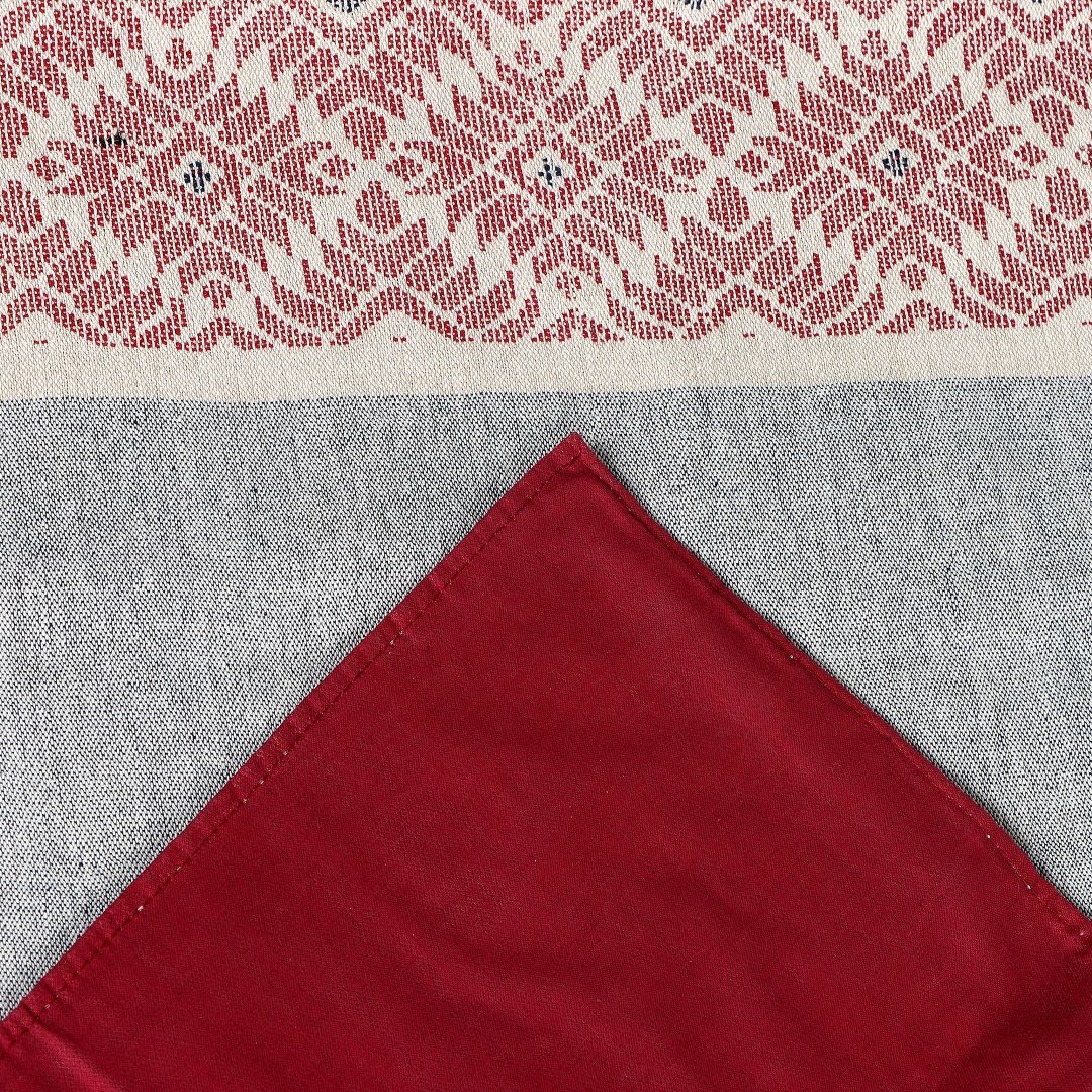 Grey Maroon Dhuniya Cotton Table Runner