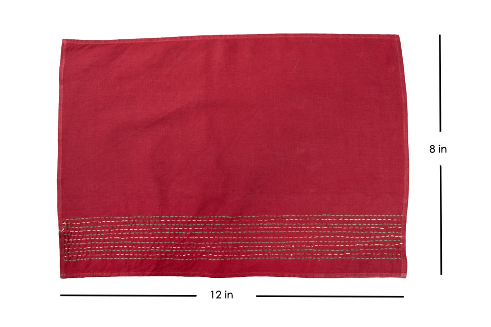 Maroon Hand Kantha work  Embroidered Handcrafted Cotton Table Mats- 4Pack