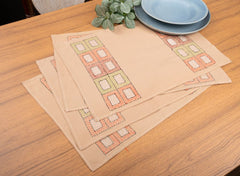 Beige Hand Kantha work Embroidered Handcrafted Cotton Table Mats- 4Pack