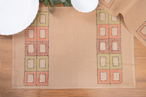 Beige Kantha Cotton Table Mats- 4Pack