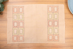 Beige Hand Kantha work Embroidered Handcrafted Cotton Table Mats- 4Pack