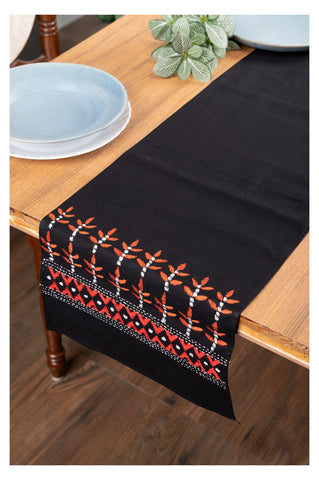 Black Floral Kantha Cotton dining Table Runner