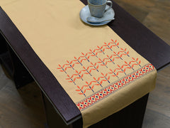 Beige Orange Cotton Kantha Stitch embroidered dining Table Runner