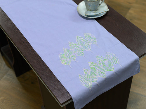 Grey Hand Kantha Embroidered Cotton Table Runner