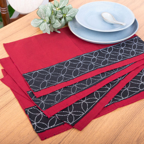 Maroon Black Kantha Cotton Table mat- set of 4