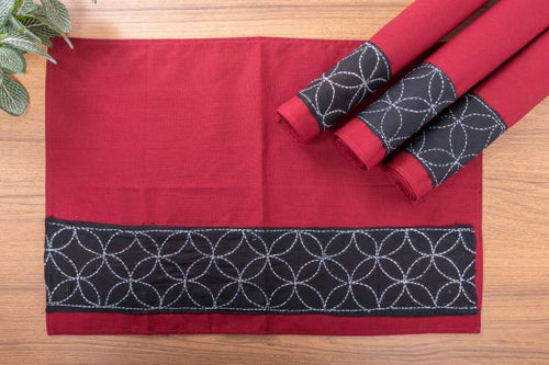 Maroon Black  Cotton Kantha Table mat- set of 4