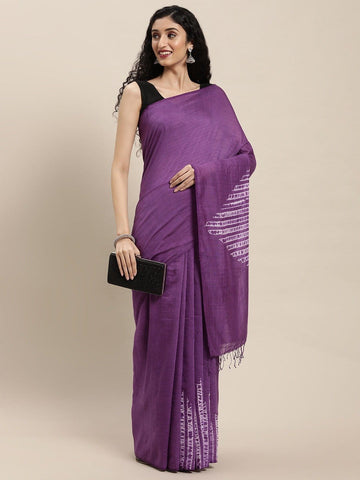 Purple Woven Shibori Silk Cotton  Saree