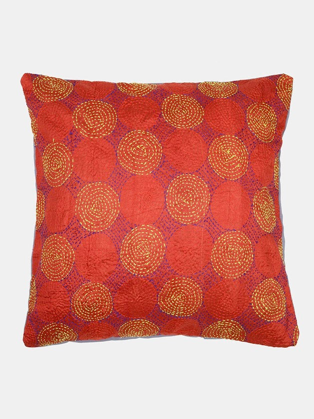 Cream Rust Kantha  Silk Reversible Cushion Cover - Pack of 1