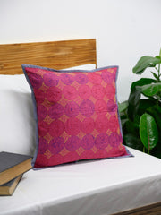 Pink Purple  Kantha Silk Reversible Cushion Cover - Pack of 1