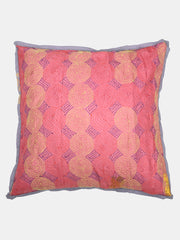 Pink Grey Silk Hand Kantha stitch embroidered Reversible Cushion Cover - Pack of 1